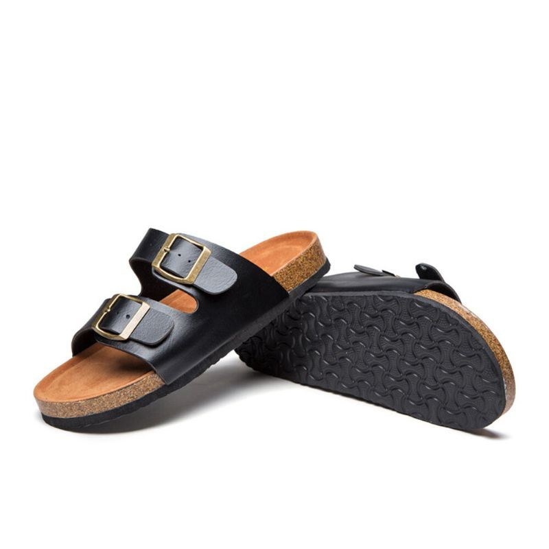 Dam Casual Beach Dual Strap Spänne Öppen Tå Mjuka Korksandaler