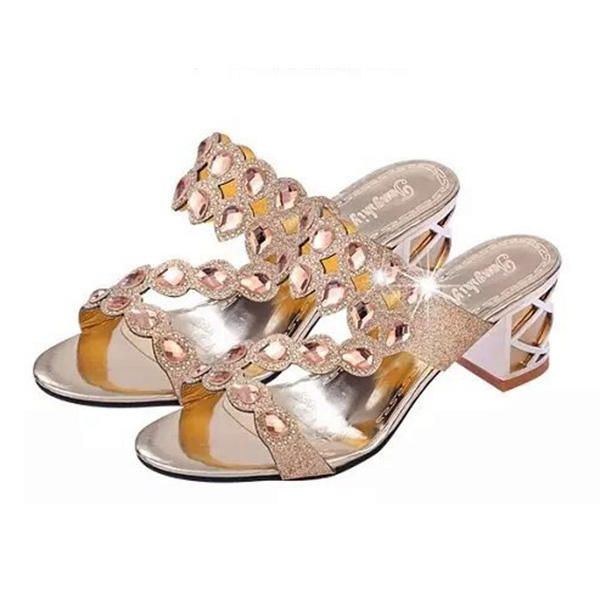 Dam Casual Platform Sandaler Rhinestone Slip On Shoes Strandsandaler