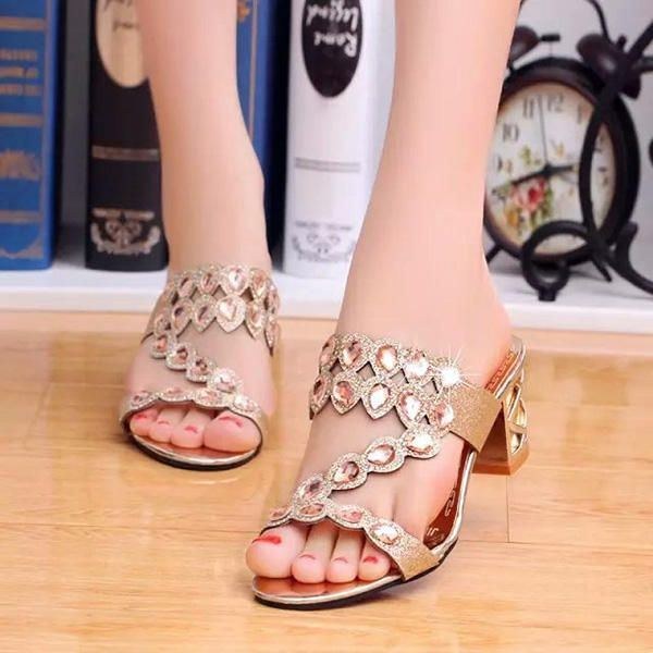 Dam Casual Platform Sandaler Rhinestone Slip On Shoes Strandsandaler