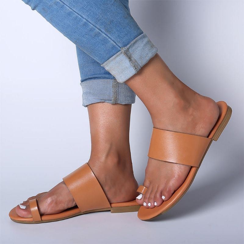 Dam Casual Pure Color Clip Toe Platta Strandsandaler