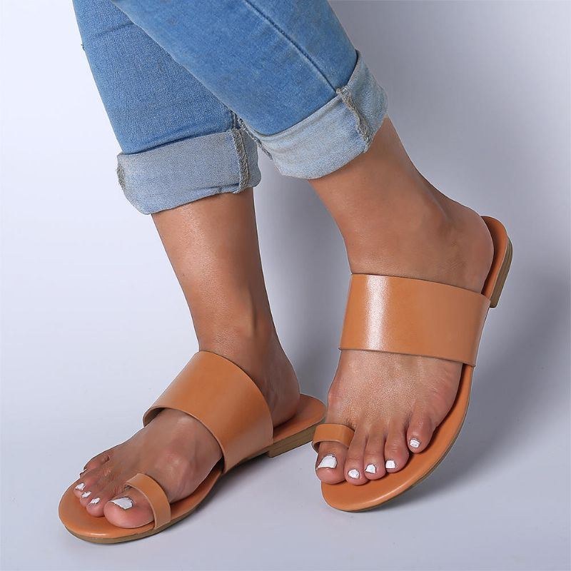 Dam Casual Pure Color Clip Toe Platta Strandsandaler