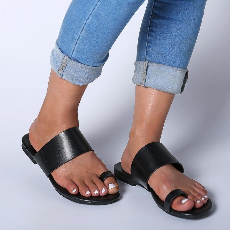 Dam Casual Pure Color Clip Toe Platta Strandsandaler