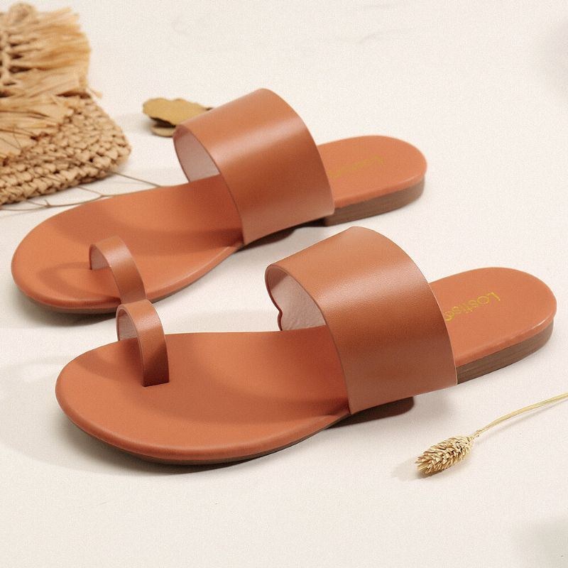 Dam Casual Pure Color Clip Toe Platta Strandsandaler