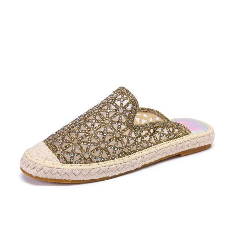 Dam Casual Rhinestone Bekväma Bärbara Platta Rygglösa Sandaler