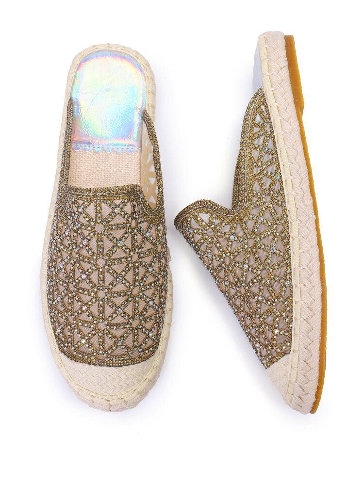 Dam Casual Rhinestone Bekväma Bärbara Platta Rygglösa Sandaler