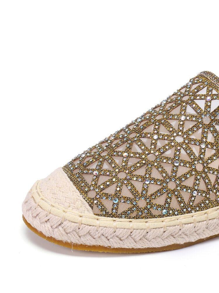 Dam Casual Rhinestone Bekväma Bärbara Platta Rygglösa Sandaler