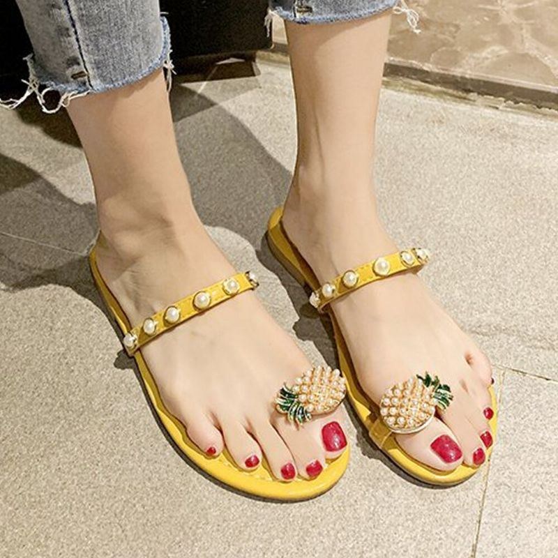 Dam Clip Toe Ring Ananas Dekor Flats Sandaler