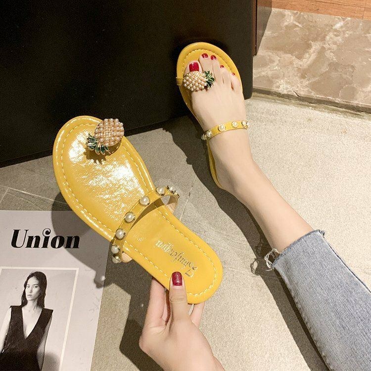 Dam Clip Toe Ring Ananas Dekor Flats Sandaler