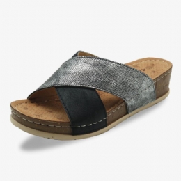 Dam Cross Splicing Öppen Tå Bekväma Sommar Casual Wedge Sandaler