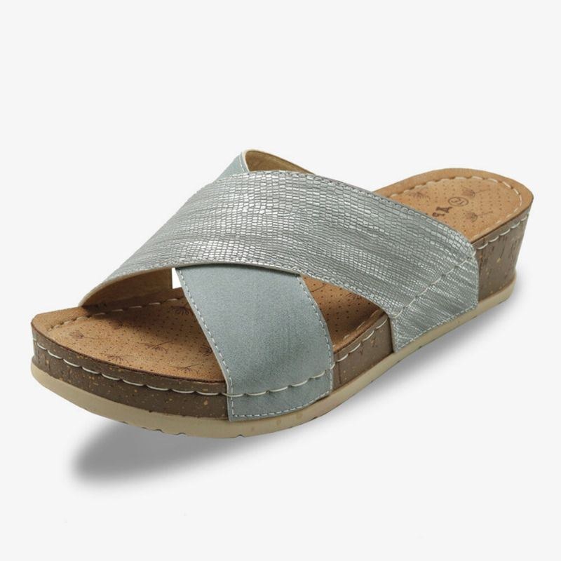 Dam Cross Splicing Öppen Tå Bekväma Sommar Casual Wedge Sandaler