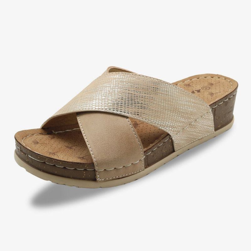 Dam Cross Splicing Öppen Tå Bekväma Sommar Casual Wedge Sandaler