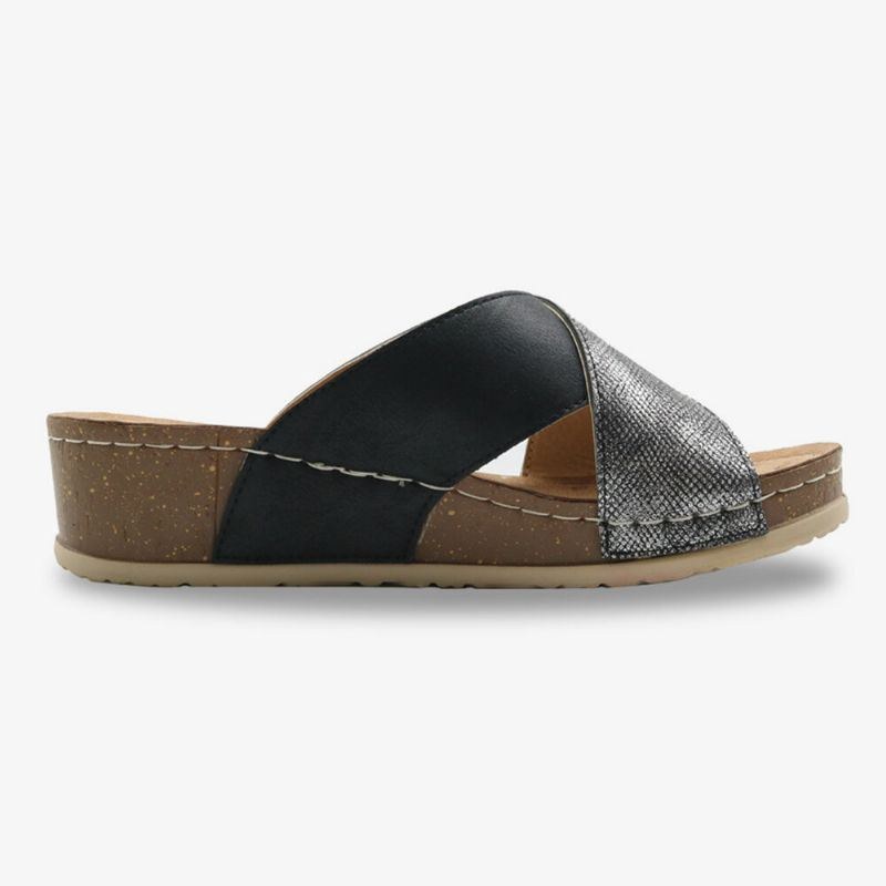 Dam Cross Splicing Öppen Tå Bekväma Sommar Casual Wedge Sandaler