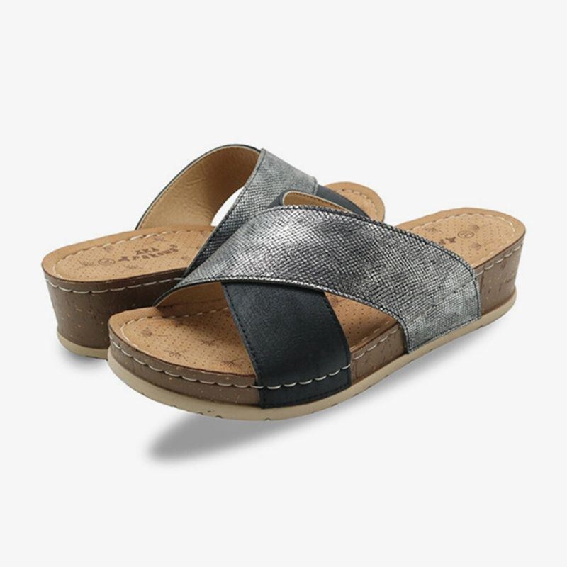 Dam Cross Splicing Öppen Tå Bekväma Sommar Casual Wedge Sandaler