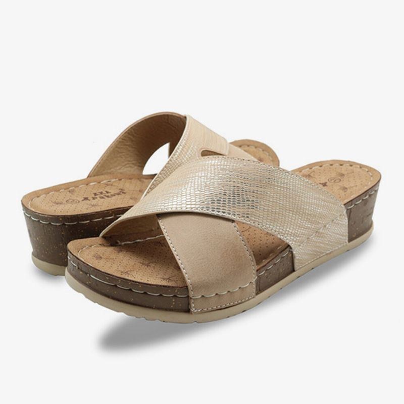 Dam Cross Splicing Öppen Tå Bekväma Sommar Casual Wedge Sandaler