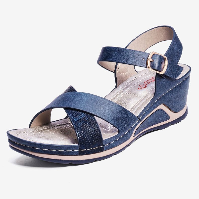 Dam Cross Strap Spänne Comfy Casual Wedge Sandaler