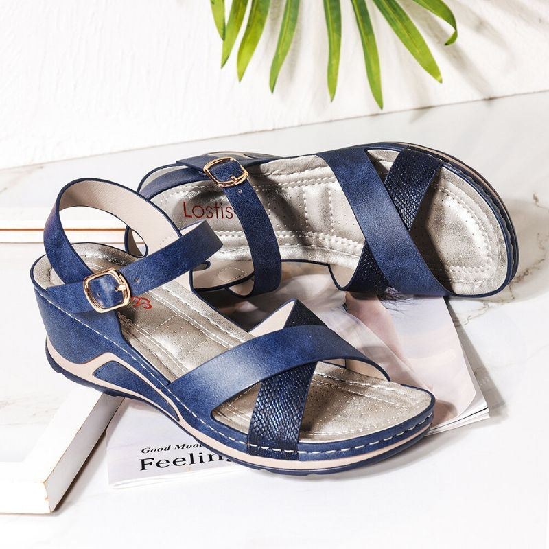 Dam Cross Strap Spänne Comfy Casual Wedge Sandaler