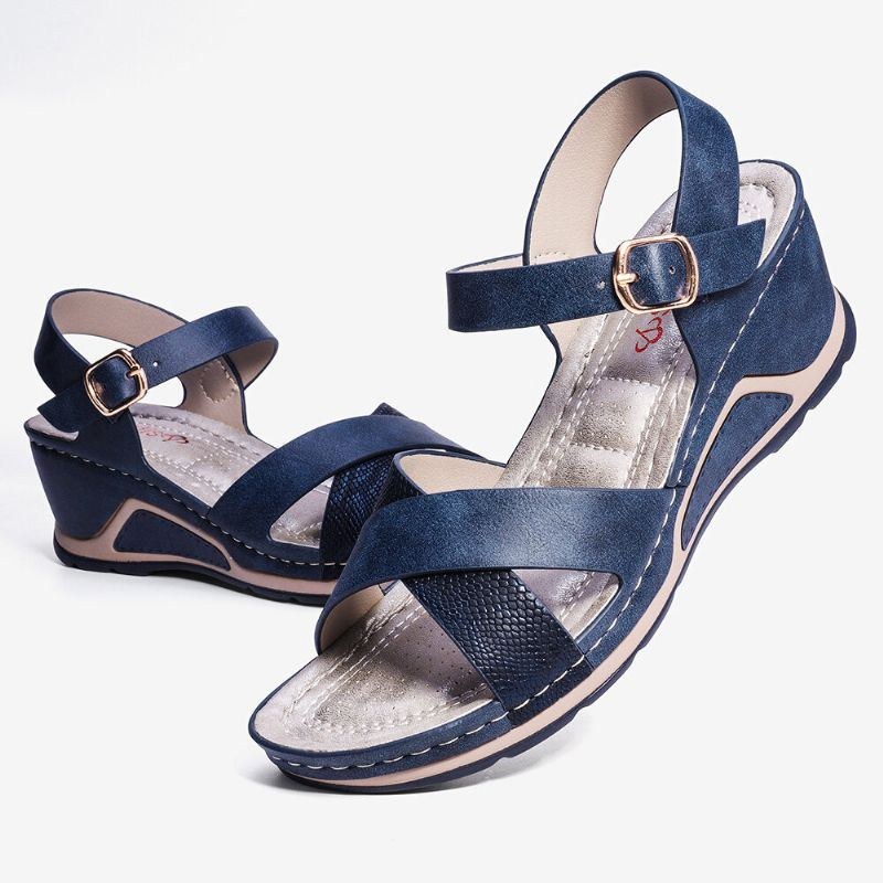 Dam Cross Strap Spänne Comfy Casual Wedge Sandaler