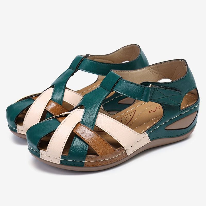 Dam Cutout Color Block Justerbar Rem Casual Summer Wedge Sandaler