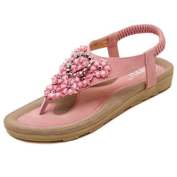 Dam Diamond Bohemian Casual Outdoor Beach Flower Flat Sandaler