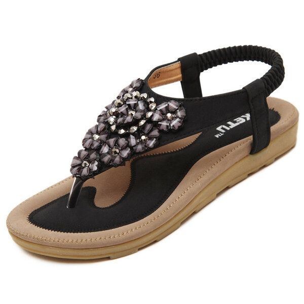 Dam Diamond Bohemian Casual Outdoor Beach Flower Flat Sandaler