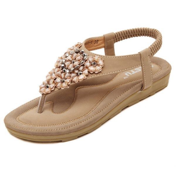 Dam Diamond Bohemian Casual Outdoor Beach Flower Flat Sandaler