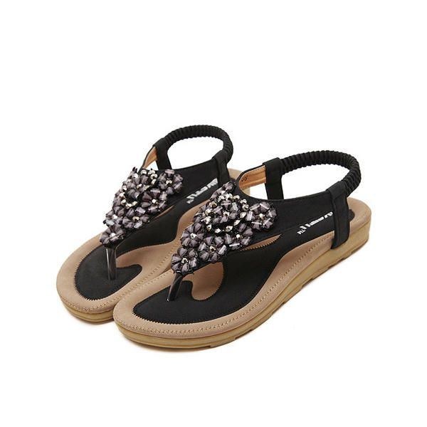 Dam Diamond Bohemian Casual Outdoor Beach Flower Flat Sandaler