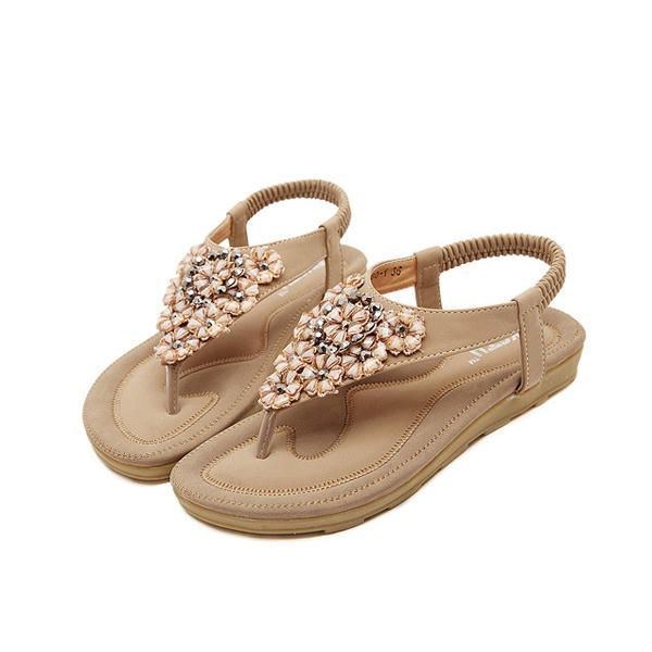 Dam Diamond Bohemian Casual Outdoor Beach Flower Flat Sandaler