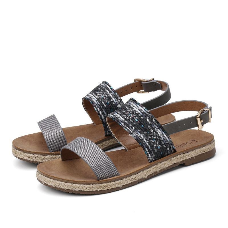 Dam Dubbla Strap Slip On Mjuka Bekväma Casual Sandaler