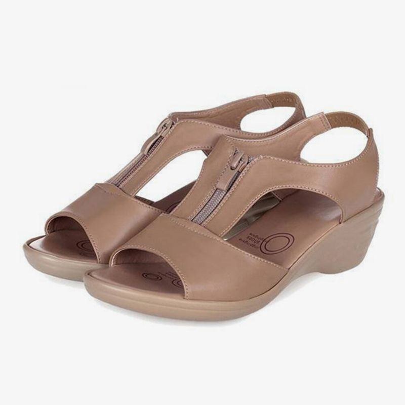 Dam Enfärgad Dragkedja Framtill Bärbara Casual Wedges-sandaler