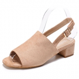 Dam Enfärgad Mocka Peep Toe Slingback Chunky Heel Casual Sandaler Med Dagliga Klackar