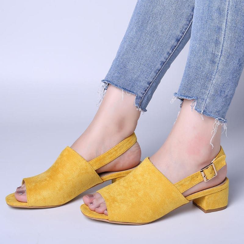 Dam Enfärgad Mocka Peep Toe Slingback Chunky Heel Casual Sandaler Med Dagliga Klackar