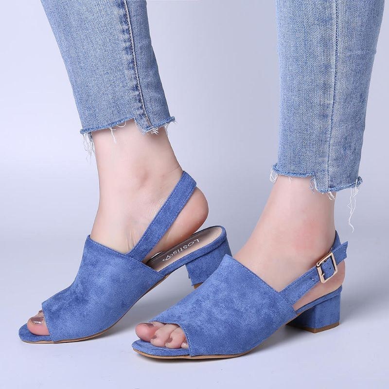 Dam Enfärgad Mocka Peep Toe Slingback Chunky Heel Casual Sandaler Med Dagliga Klackar