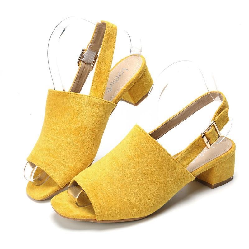 Dam Enfärgad Mocka Peep Toe Slingback Chunky Heel Casual Sandaler Med Dagliga Klackar