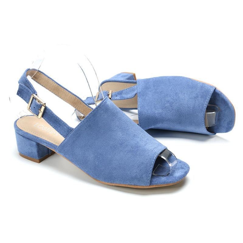 Dam Enfärgad Mocka Peep Toe Slingback Chunky Heel Casual Sandaler Med Dagliga Klackar