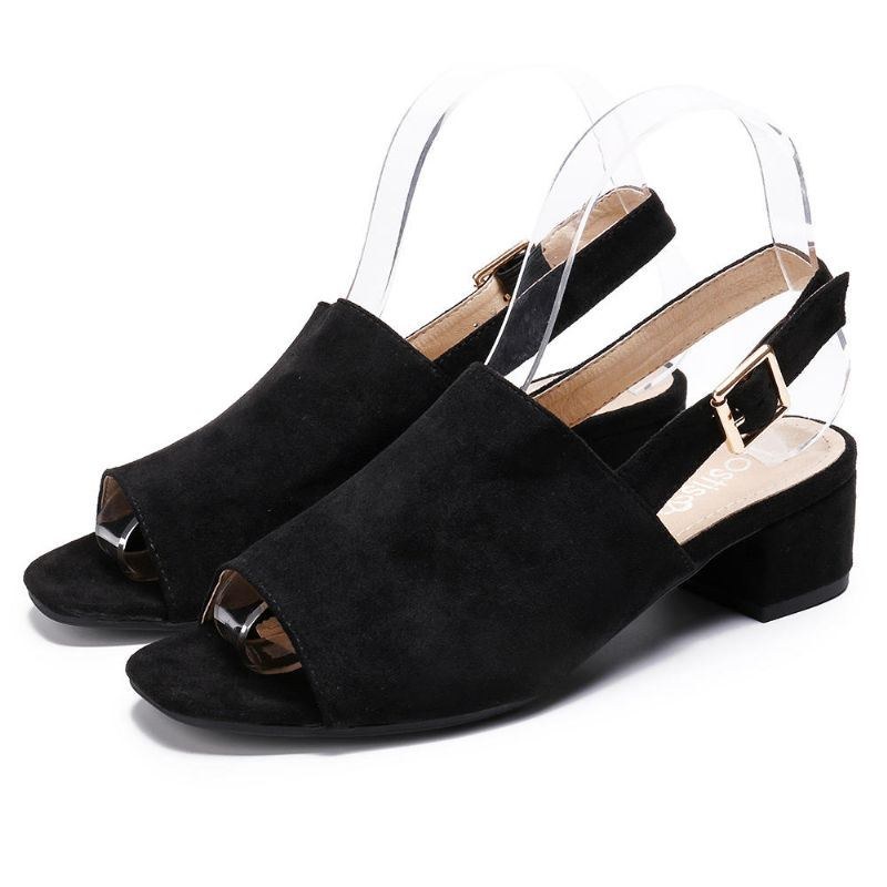 Dam Enfärgad Mocka Peep Toe Slingback Chunky Heel Casual Sandaler Med Dagliga Klackar