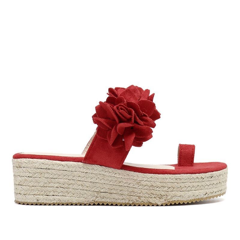 Dam Espadrilles Blomdekoration Tåring Casual Beach Platform Sandaler