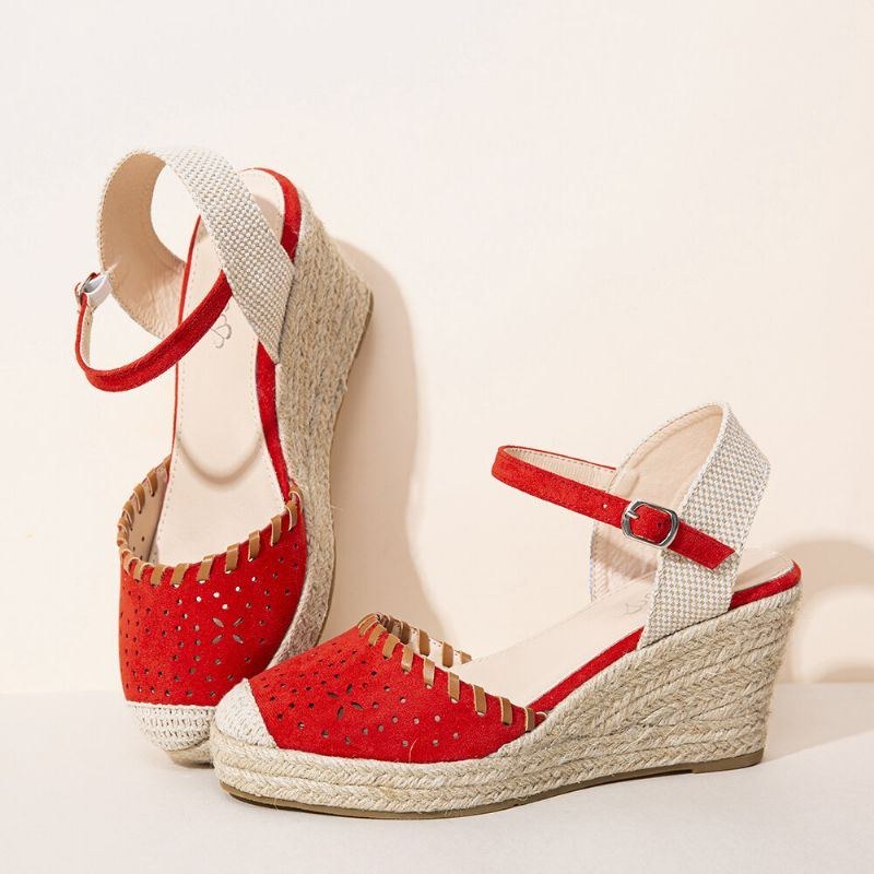 Dam Espadrilles Cutout Ankelrem Casual Wedge Sandaler