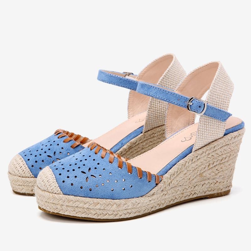 Dam Espadrilles Cutout Ankelrem Casual Wedge Sandaler