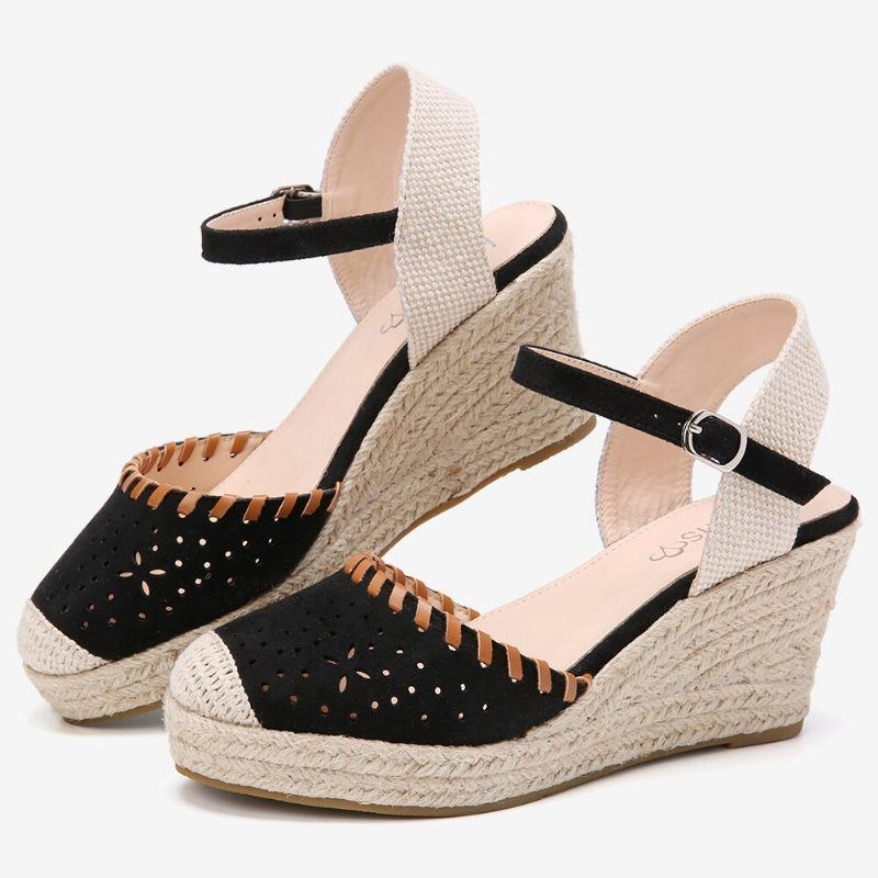 Dam Espadrilles Cutout Ankelrem Casual Wedge Sandaler