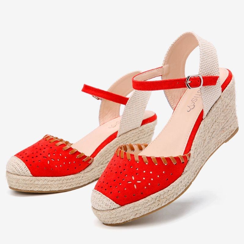 Dam Espadrilles Cutout Ankelrem Casual Wedge Sandaler