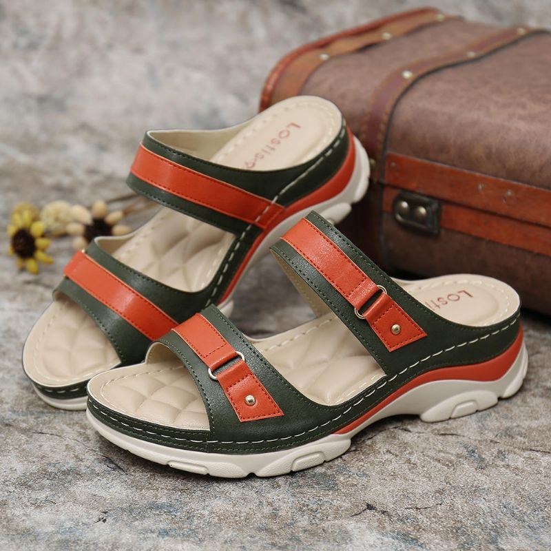 Dam Färg Splicing Comfy Open Toe Summer Wedge Sandaler