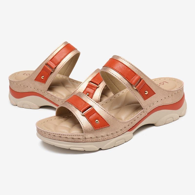 Dam Färg Splicing Comfy Open Toe Summer Wedge Sandaler