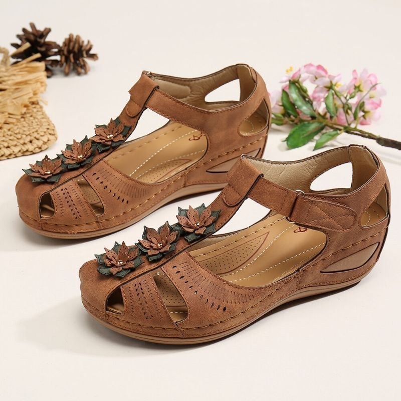 Dam Flower Decro Cutout Krokögla Andas Casual Wedge Sandaler