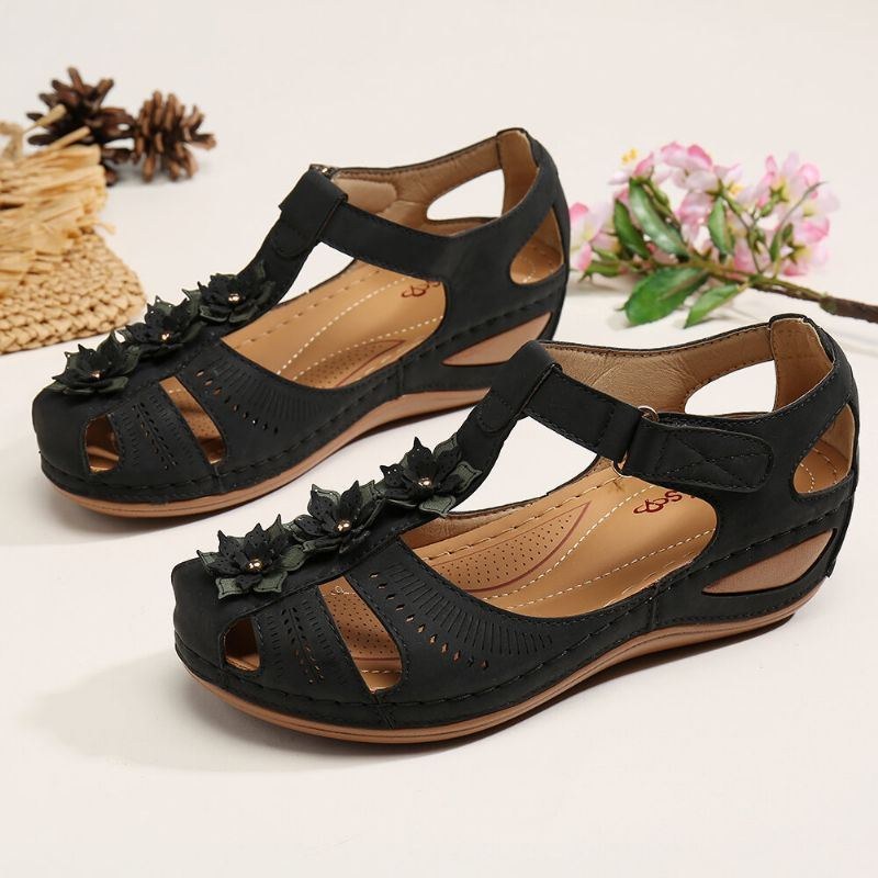 Dam Flower Decro Cutout Krokögla Andas Casual Wedge Sandaler