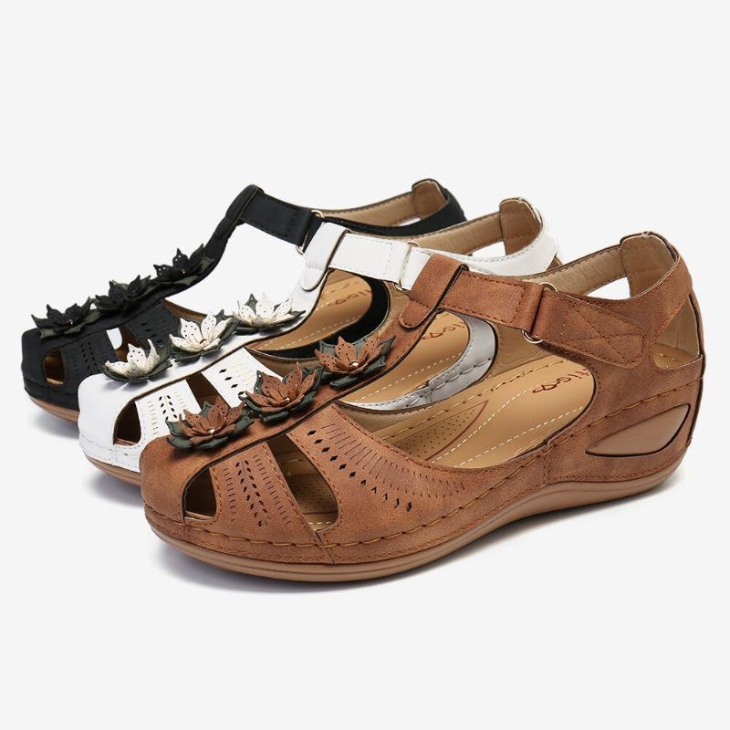 Dam Flower Decro Cutout Krokögla Andas Casual Wedge Sandaler