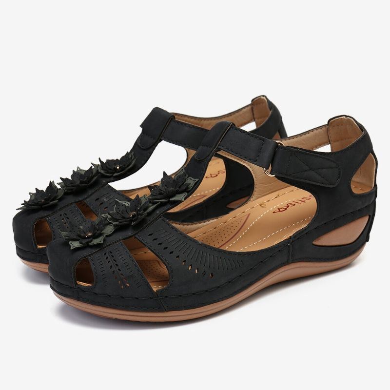 Dam Flower Decro Cutout Krokögla Andas Casual Wedge Sandaler