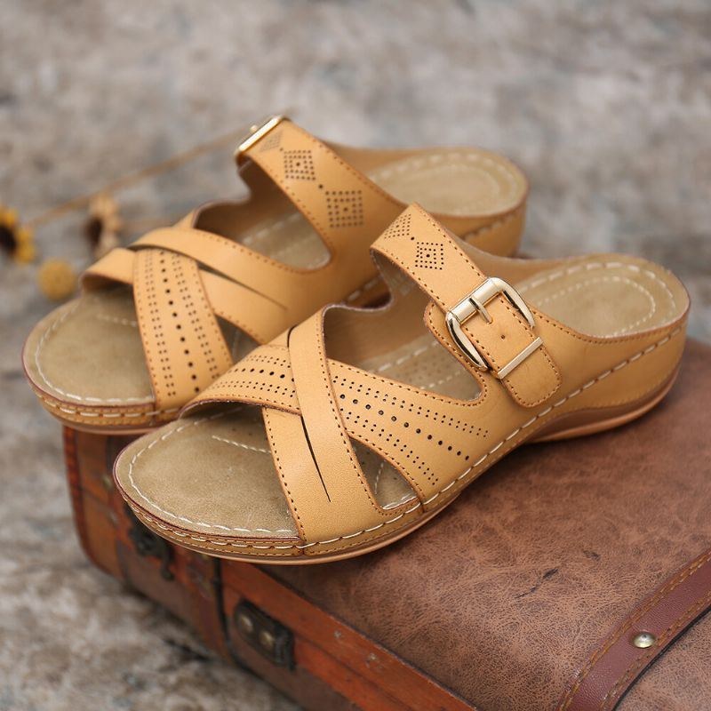 Dam Hollow Out Andas Öppen Tåspänne Summer Casual Wedge Sandaler