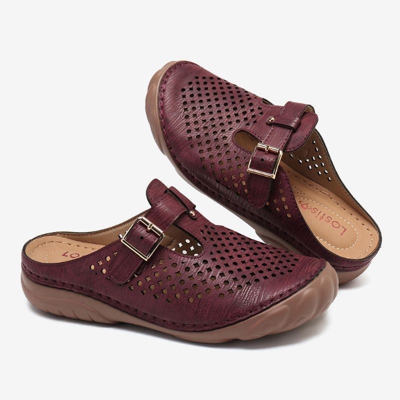 Dam Hollow Out Andas Slip On Metal Spänne Casual Summer Sandaler