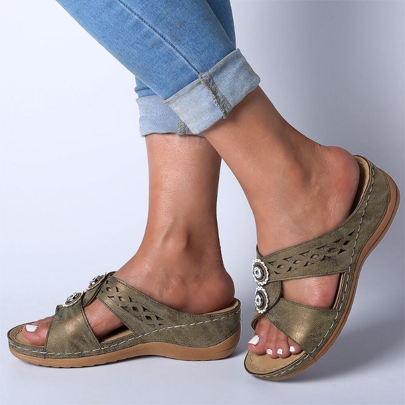 Dam Hollow Out Öppnad Toe Beach Wedges Casual Sandaler