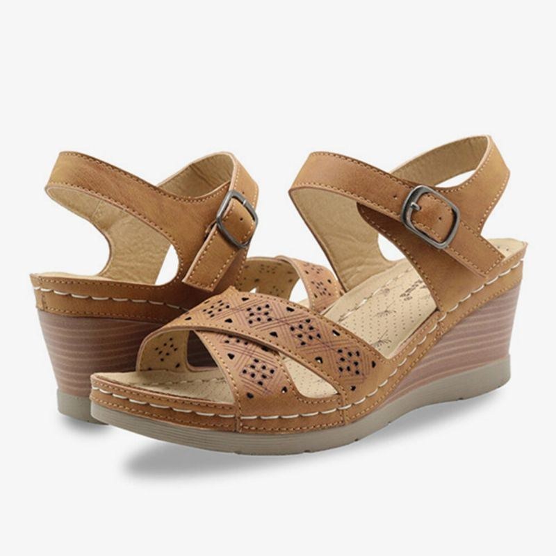 Dam Hollow Out Open Toe Spänne Casual Summer Wedge Sandaler